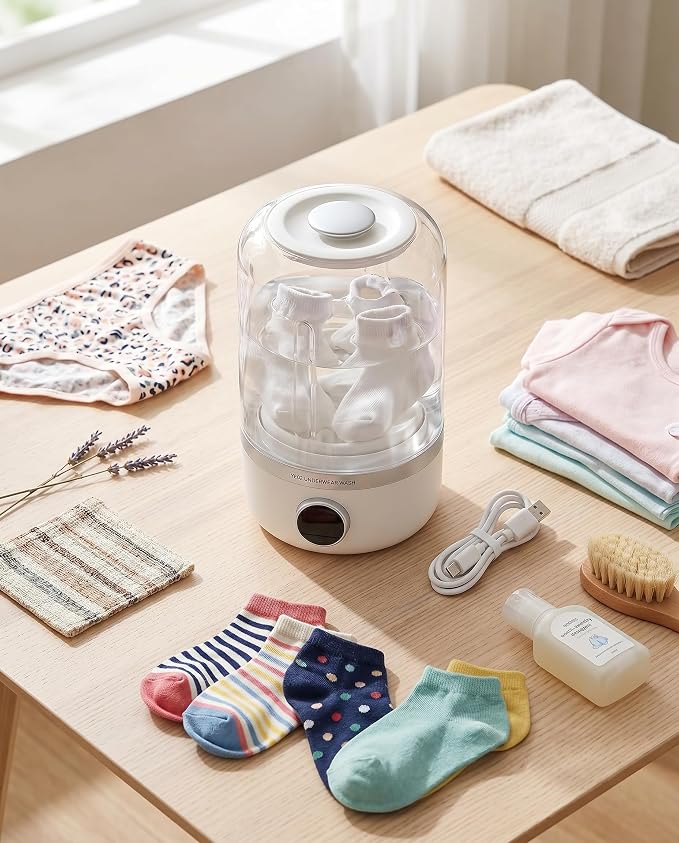 GLOGLOW Mini Washing Machine, Portable Lightweight Transparent Washing Machine 10W Quiet Rechargeable Mini Laundry Washer for Underwear Baby Clothes and Small Items