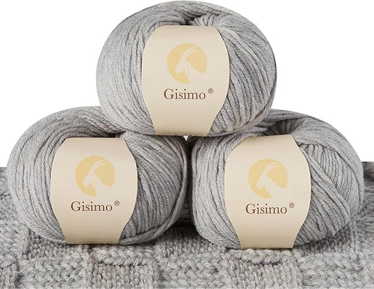 100% Merino Wool Yarn, 6-Ply Luxurious and Soft Yarn for Hand Knitting & Crocheting, 1.76 OZ/50g, 127 yds/116 Meters (Light Gray, 3 Balls)