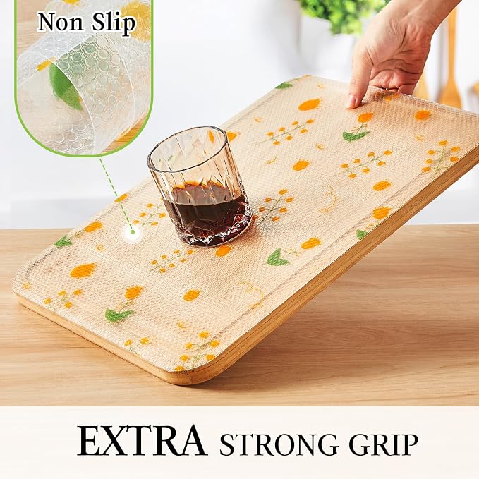 Beautysaid Shelf Liner Non Adhesive — EVA Drawer & Cabinet Liner, Waterproof Non Slip Kitchen Shelf Paper, Thick Washable Refrigerator Mat for Cabinet Shelves & Pantry, Floral, 18 in x 20 FT