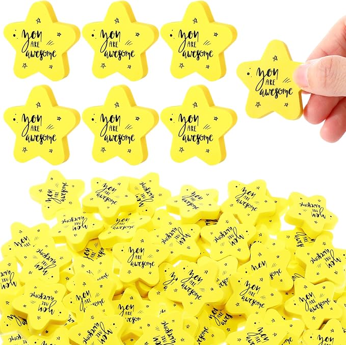 Spakon 100 Sets Inspirational Star Erasers for Kids 1.57" Cute Star Shaped Erasers Bulk Fun Motivational Gifts for Students Classroom Back to School Rewards School Prizes Party Favors