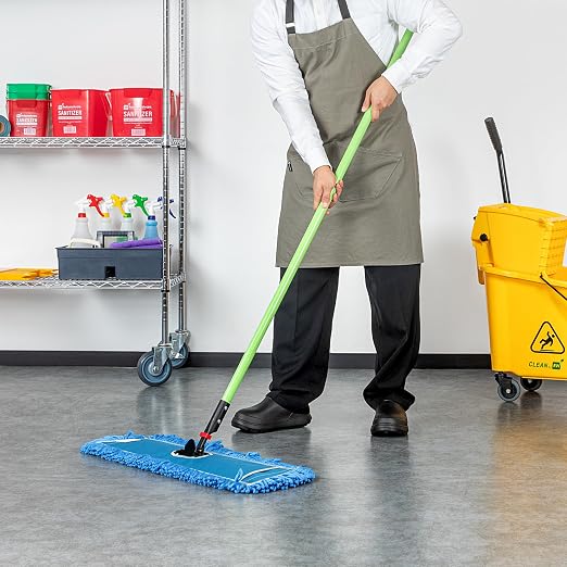 Restaurantware-Clean Tek Professional 24.02 x 5 Inch Dry Floor Mop, 1 Reusable Dust Mop - 64-Inch Handle, Secure Attachment, Blue Microfiber, Machine Washable, for Floor, Cleaning Home Or Office
