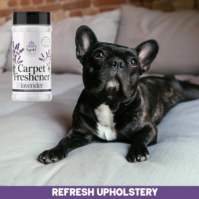 Merry & Gold Carpet Deodorizer & Freshener Powder | 16 oz (2 Pack) Lavender | Pet Odor Eliminator for Strong Odors & Pet Urine | Safe for Homes with Pets | Made in USA