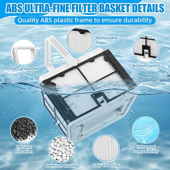 Wonderjune 1 Pcs 9991460-r1 Ultra-fine Filter Basket with Hook for All Robotic Pool Cleaner Compatible with Robotic Pool Cleaners, Pools Filters Basket Skimmer Bottom Spring Filters