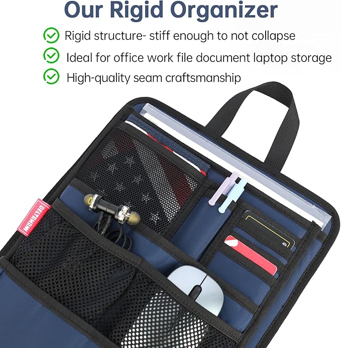 Slim Rugged Backpack Organizer Insert for Business Casual Men Women -13 Pockets,Padded Nylon,Max 14'' laptop - Navy
