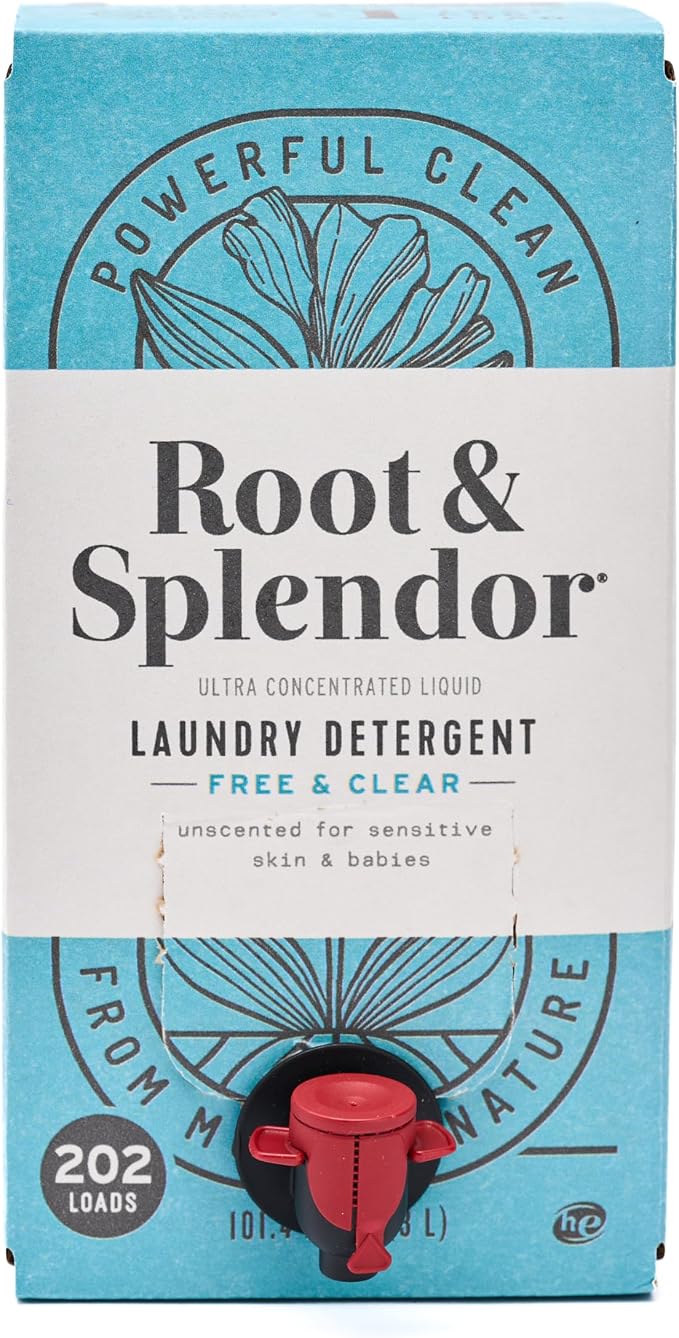 Root & Splendor Ultra Concentrated Non Toxic Laundry Detergent Liquid - EWG Verified - Plant Based & Eco Friendly Enzymatic Laundry Soap, Free & Clear, 3 Liter, 202 Loads