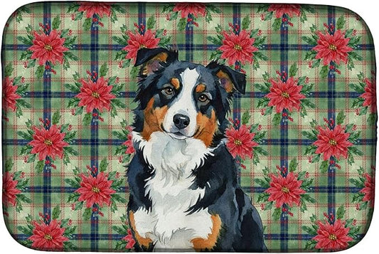 Caroline's Treasures Black Tri American Shepherd Christmas PoinsettIas Dish Drying Mat Absorbent Dish Drying Mat Pad for Kitchen Counter Dish Drainer Mat for Countertop, 14 x 21", Multicolor