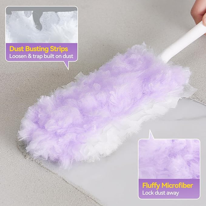 30 Count Duster Refills with 1 Handle, Heavy Duty Microfiber Feather Duster, Disposable Multi Surface Duster Kit, Household Cleaning Tool for Pet Hair, Home, Office, Blind, Furniture