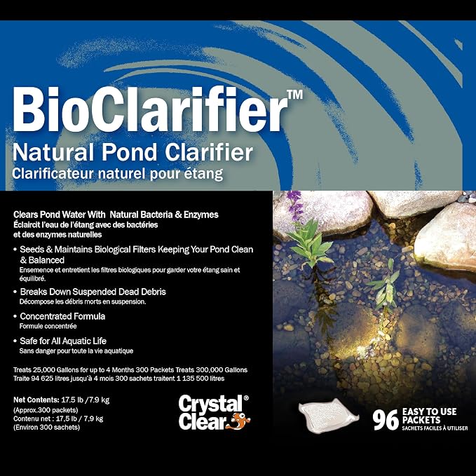 CrystalClear BioClarifier Small Pond & Water Garden Clarifier, 300 Packets | Cleaner for cloudy water with beneficial microbe treatment to improve water clarity; fish, plant & pet safe