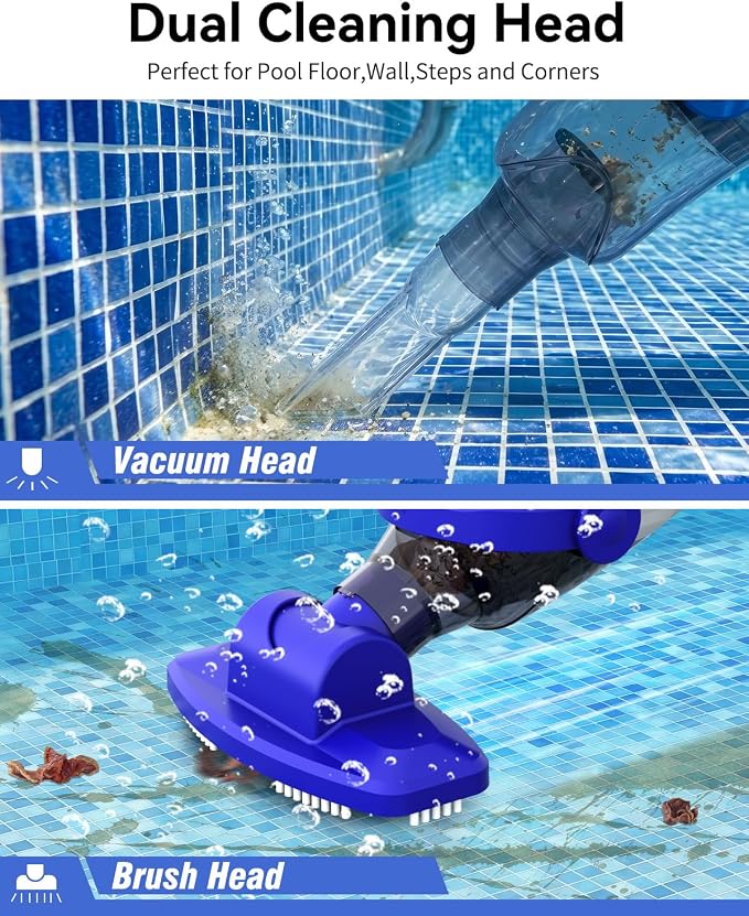 2026 Upgraded Cordless Handheld Pool Vacuum, 3800L/H Strong Suction Spa Vacuum with 5000mAh Battery, 3-Head Cleaning System & Fine Filter for Pools, Hot Tubs, Spas & Steps, White