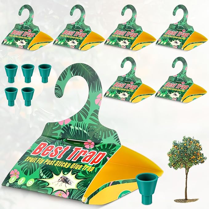 6 Pack Citrus Leafminer Trap & Lure with Pheromone Lures – Triangular Hanging Sticky for All Varieties of Citrus Trees, Includes 6 Traps & 6 Lures, for Orchard & Garden Use