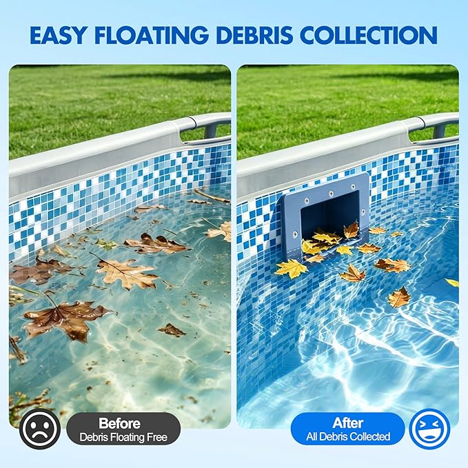 DeeprClean Through Wall Skimmer for Above Ground Pool, Heavy Duty Wall Mount Pool Skimmer Kit, Universally Fits All Standard Pool Wall Openings, In Wall Pool Surface Skimmer for Above ground Pool-Blue