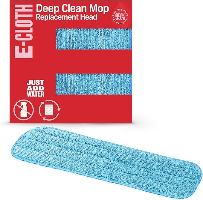 E-Cloth Deep Clean Mop Head, Microfiber Mop Head Replacement for Floor Cleaning, Great for Hardwood, Laminate, Tile and Stone Flooring, Washable and Reusable, 100 Wash Guarantee, 1 Pack