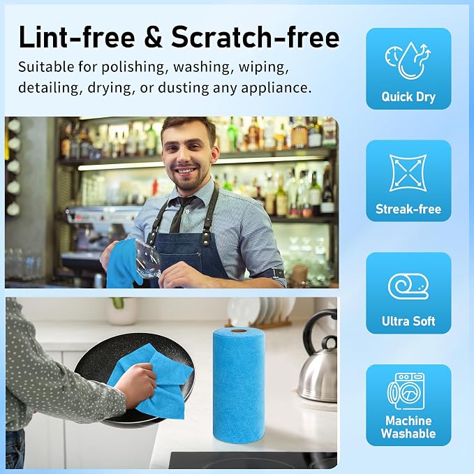 12 Pack 25''*15'' Microfiber Bathroom Hand Towels, with Microfiber Towel Roll, 75 Pack Tear Away Cleaning Towels, Reusable Microfiber Cleaning Cloths.