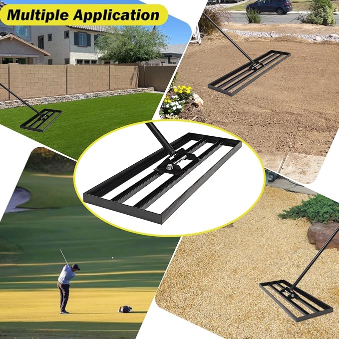30"x10" Lawn Leveling Rake - High Carbon Steel Yard Lawn Leveler Tool with Adjustable Long Handle | Multi-Surface Levelawn Tool for Soil, Grass, Golf Course, Garden & Farm Care