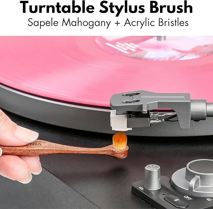 3-in-1 Ultimate Vinyl Record Cleaning Kit 100% All-Natural Sapele Mahogany Wood Vinyl Cleaning Kit - Goat Hair Vinyl Record Brush, Velvet Brush Pad, & Stylus Brush Cleaner