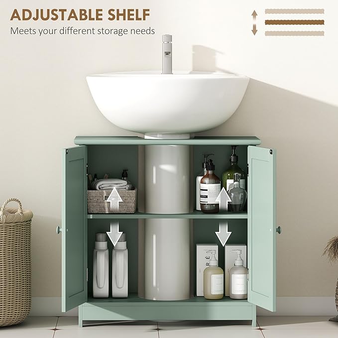 HOMCOM Under Sink Bathroom Cabinet, Pedestal Sink Storage Cabinet with 2 Doors, Shelf and U-Shape, Dark Green