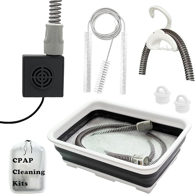 CPAP Cleaning Kit with Hose Dryer for Universal 22mm Tubing, Cpap Cleaner Supplies Includes Collapsible Wash Basin, Hose & Mask Brush, CPAP Holder & Hose End Caps | Make Cpap Cleaning Easier