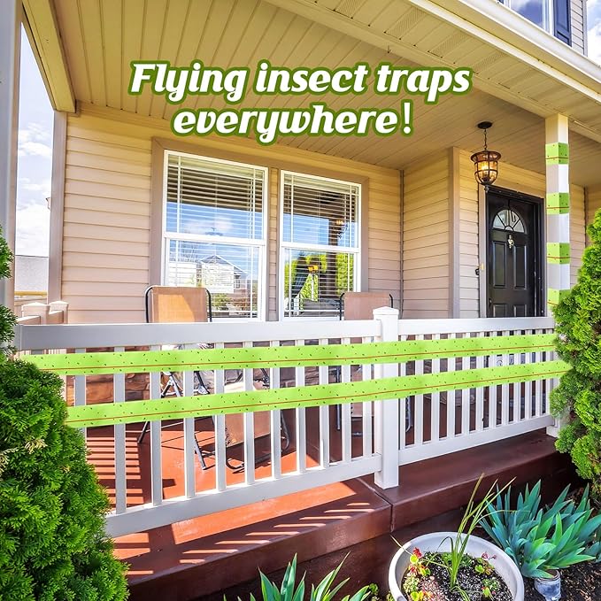 Qualirey 4 Rolls Spotted Lantern Fly Traps 30 Feet Each Roll Fly Tree Trap Sticky Strips Outdoor Fruit Glue Strips Disposable Tape Indoor Paper Sheets for Protecting Trees (Green)