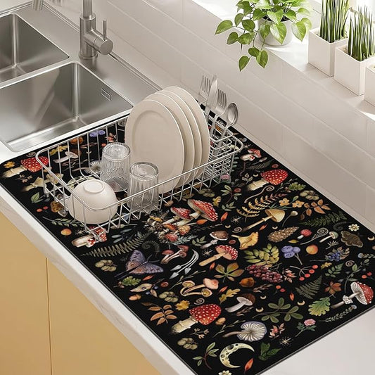 Kitchen Countertop Dish Drying Mat,Super Absorbent Coffee Bar Mat for Maker Espresso Machine, Anti-Slip Accessories for Kitchen Countertops 17x31 Inch