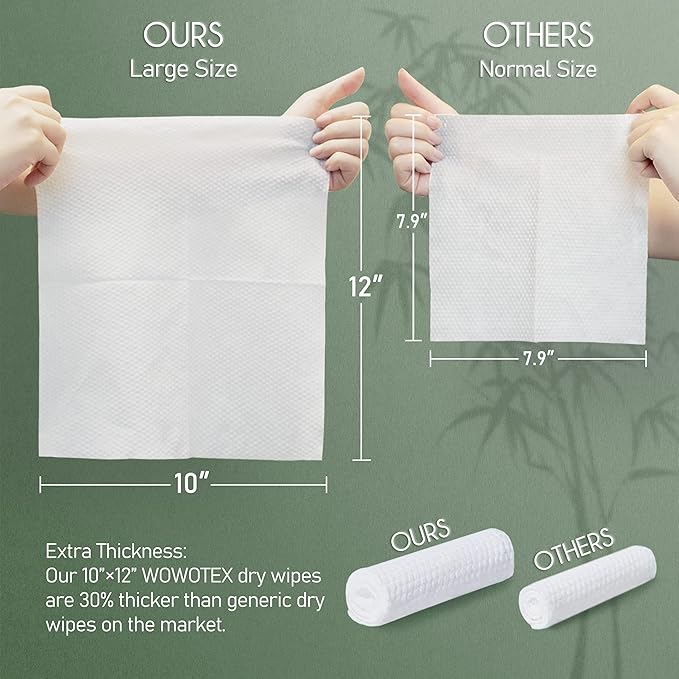 Christmas Style WOWOTEX Disposable Face Towel Biodegradable Large Dry Face Wipes 60 Count/1 Box Extra Thick Soft Clean Facial Towels for Sensitive Skin, Facial Cleansing, Nursing, 10"×12"