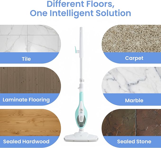 Simple Deluxe 10-in-1 Steam Mop, 1550W Detachable Handheld Steam Cleaner with 16FT Cord & 2 Pads, Multi-Surface Floor Steamer for Hardwood, Tile, Carpet, Windows, Green