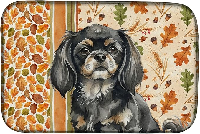 Caroline's Treasures Black and Tan Tibetan Spaniel Heirloom Fall Dish Drying Mat Absorbent Dish Drying Mat Pad for Kitchen Counter Dish Drainer Mat for Countertop, 14 x 21", Multicolor