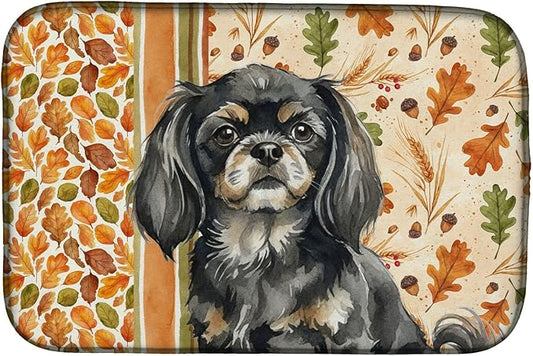 Caroline's Treasures Black and Tan Tibetan Spaniel Heirloom Fall Dish Drying Mat Absorbent Dish Drying Mat Pad for Kitchen Counter Dish Drainer Mat for Countertop, 14 x 21", Multicolor