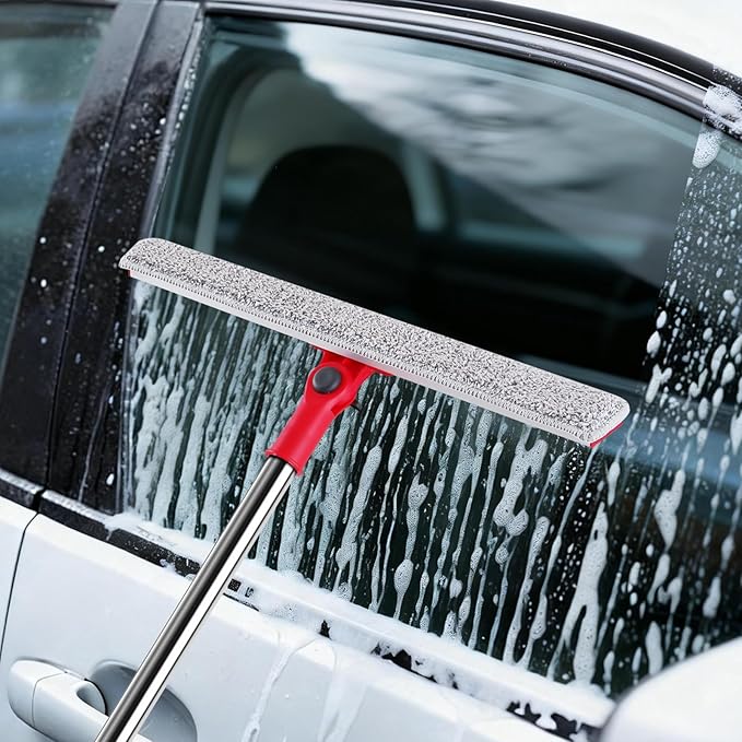 86.6" Window Squeegee Cleaner Tool, 2-in-1 Rotatable Window Washing Kit with Extension Pole & Bendable Head, Professional Glass Cleaning Equipment for High Indoor/Outdoor Windows & Car