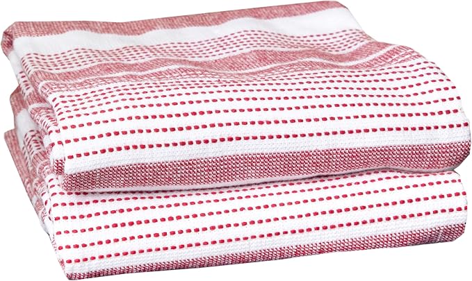 T-Fal Premium Dual-Sided Skipping Striped Kitchen Towels (2-Pack), 18" x 28", Highly Absorbent, Long-Lasting, Reversable 100% Flat-Weave Cotton Dish Towels, Hand Towels, Bar Towels, Paprika