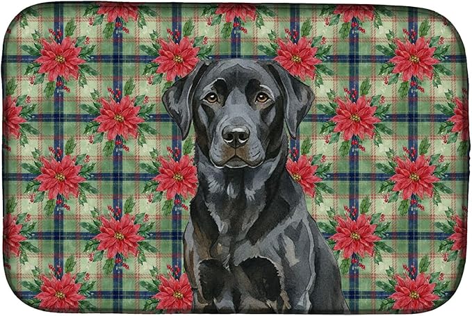 Caroline's Treasures Black Labrador Retriever Christmas PoinsettIas Dish Drying Mat Absorbent Dish Drying Mat Pad for Kitchen Counter Dish Drainer Mat for Countertop, 14 x 21", Multicolor