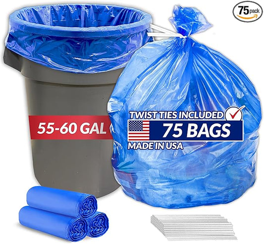 Reli. SuperValue 55-60 Gallon Recycling Bags | 75 Count | Blue Trash Bags | Made in the USA