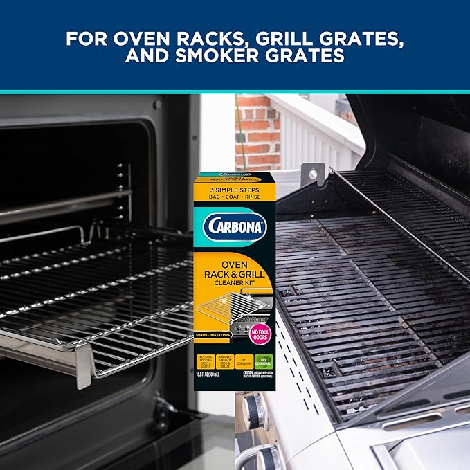 Carbona Oven Rack & Grill Cleaner Kit, Includes Bag & Gloves, Eliminates Thick Grease, Grime & Baked-On Food, Unscented Formula