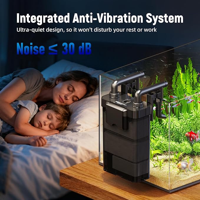 AQUASMITH Hang on Back Aquarium Filter,Ultra-Quiet Small Canister Filter,3-Stage Filtration,Bottom Anti-Dry Burn Motor,Extra-Large Filter Media Basket Suitable