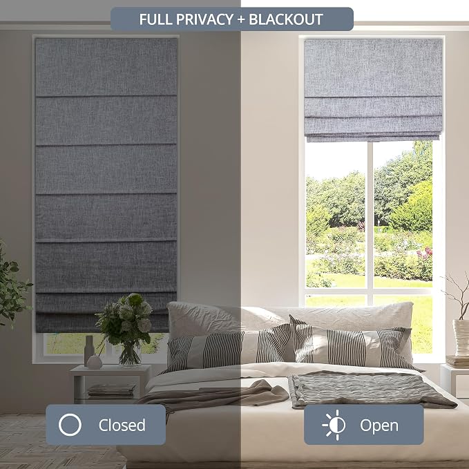 Chicology Cordless Roman Window Shade, Lexington Gainsboro, 27" W x 72" H | Cordless Child-Safe, Room Darkening UV, Inside/Outside Mount, True-to-Size No Cut, Rich Textured Fabric, Spot-Clean Care Only