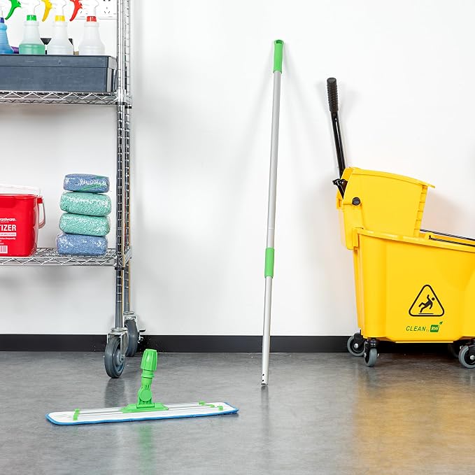 Restaurantware Telescopic Mop Handle - 60-Inch Aluminum Adjustable Heavy-Duty Cleaning Tool With Ergonomic Grip - Green
