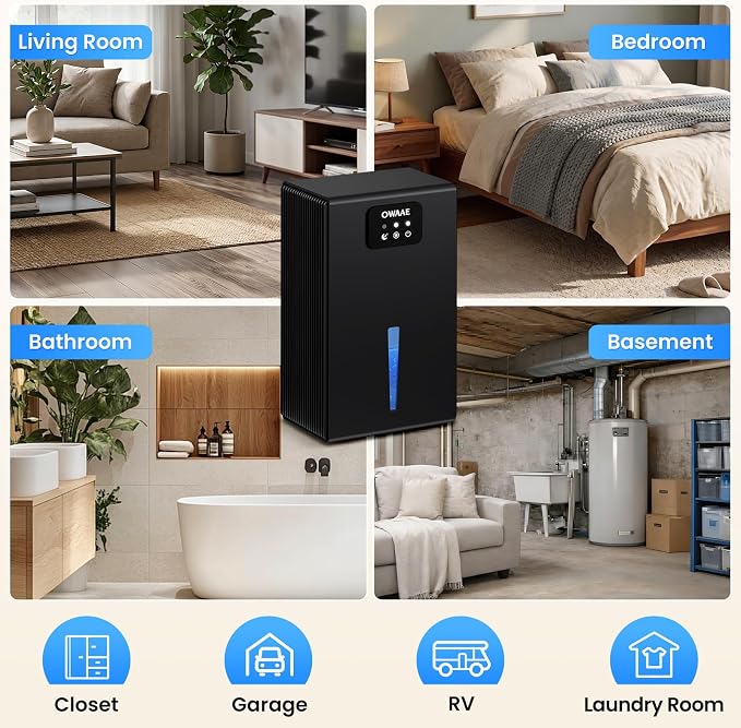 Dehumidifier, 1000 sq.ft Quiet Dehumidifiers for Home Bedroom Basement Bathroom with 95oz Water Tank, Sleep Mode Auto Shut-Off 7 Colors LED Light, Black