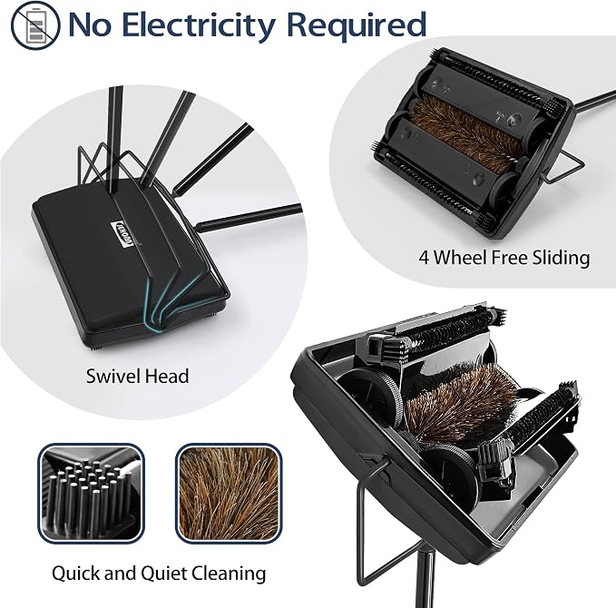 JEHONN Carpet Floor Sweeper with Horsehair, Broom and Dustpan Set for Home