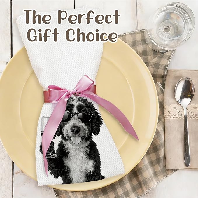 Funny Bernedoodle Kitchen Towels Set of 2, Dog Kitchen Bar Accessories, Dog Chef Gifts for Women Decorative Hand Towels for Kitchen Decor, Bernedoodle Lovers Gifts Dish Tea Towel, 16x24 Inch