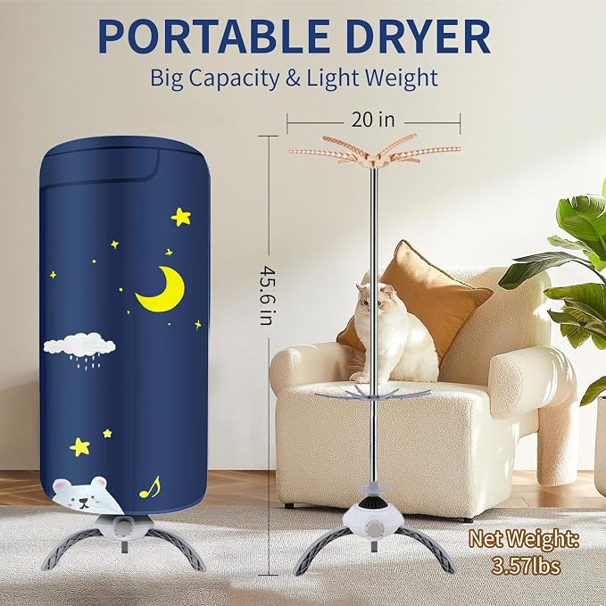 Portable Dryer For Clothes | 900W Quickly Dry Light Clothes and Shoes,Compact Electric Dryer For Apartment, RVs&Travel
