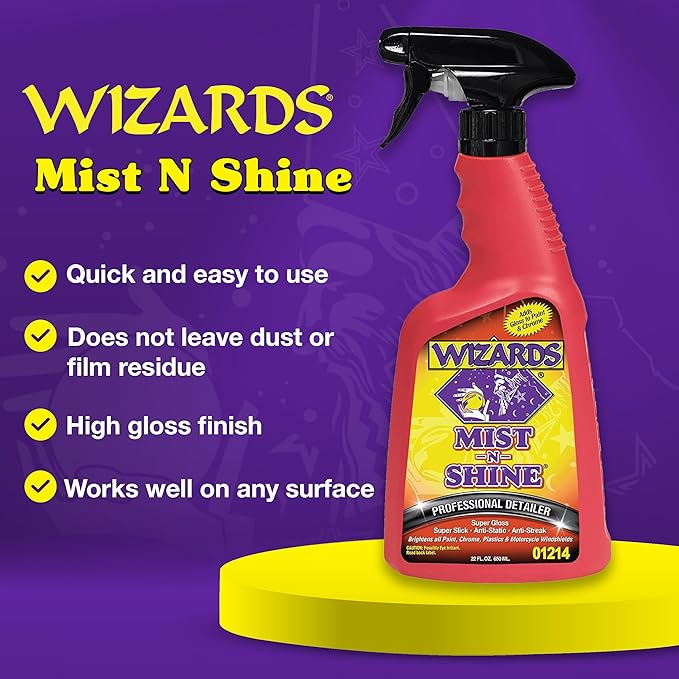 Wizards Mist-N-Shine Detail Spray and Tire & Wheel Vinyl Shine Bundle - 22 Oz - Car Exterior Cleaner for Auto Detailing Supplies - Cleans and Protects Tires, Wheels and Trim