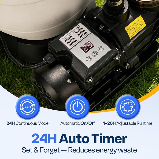 VIVOHOME Sand Filter Pump with 1/2 HP Motor, 2640 GPH w/Timer for in/Above Ground Pools up to 14,000 Gallons, 7-Way Valve with 55-Pound Sand Capacity