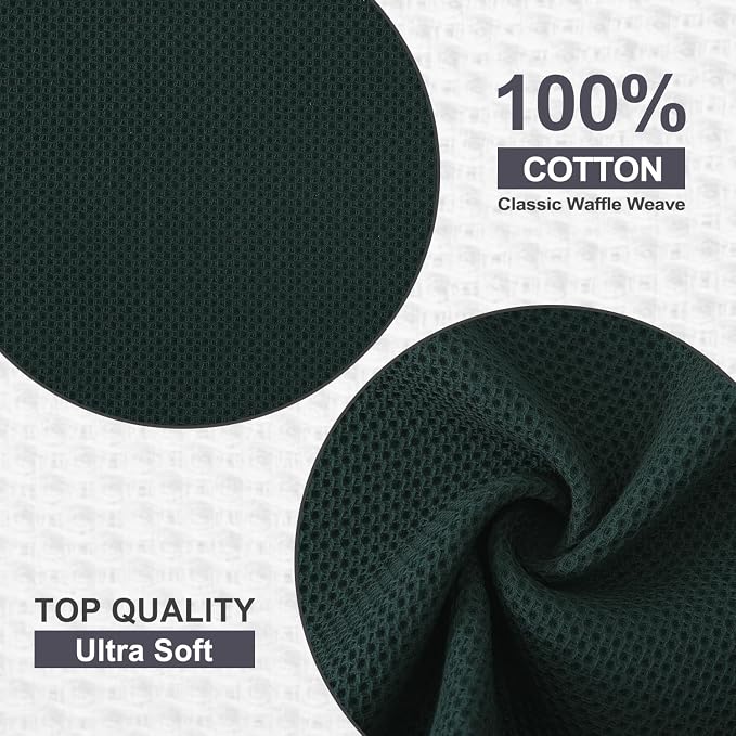 Kitinjoy 100% Cotton Kitchen Dish Cloths (12 X 12 Inches, Blackish Green), 12 Pack Waffle Weave Ultra Soft Absorbent Dish Towels for Drying Dishes Quick Drying Kitchen Towels Dish Rags