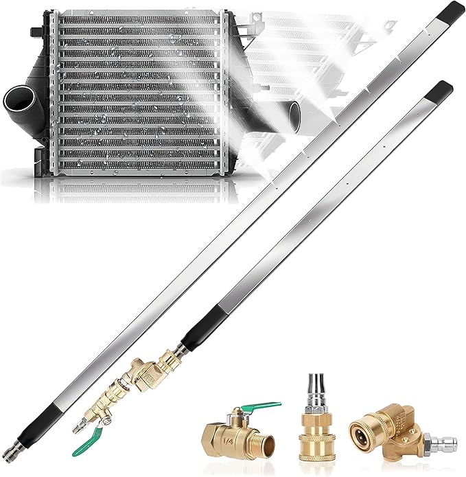 47" & 24" Radiator Cleaning Wand 2-Piece Set, 4500 PSI Stainless Steel Dual Water/Air Radiator Cleaner with Pressure Washer Gun Adapter & Tips for Cars, Trucks, Heavy Equipment,Silver& Black