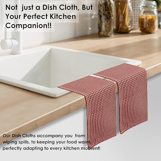 12 Pack Dual Tone Reversible Waffle Weave Dish Cloth, 12x12 Inch, 100% Cotton, Absorbent Dishcloth Set, Quick Drying, Durable for Cleaning, Wiping, Machine Washable, Rust