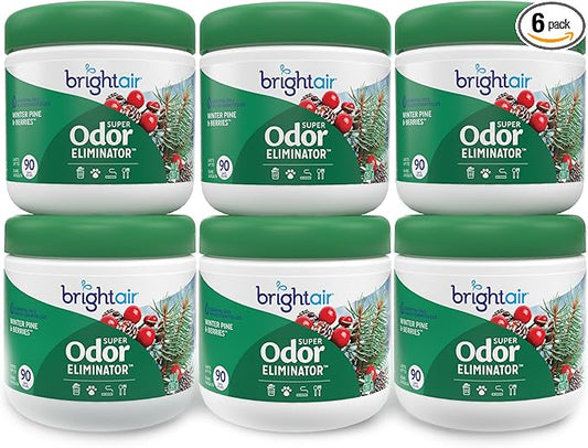 Bright Air 14 oz. Super Odor Eliminator, For Medium-Size Spaces, Winter Pine & Berries Scent, Case of 6, Odor Eliminator & Air Freshener, Natural Essential Oils, Lasts Up to 90 Days Each