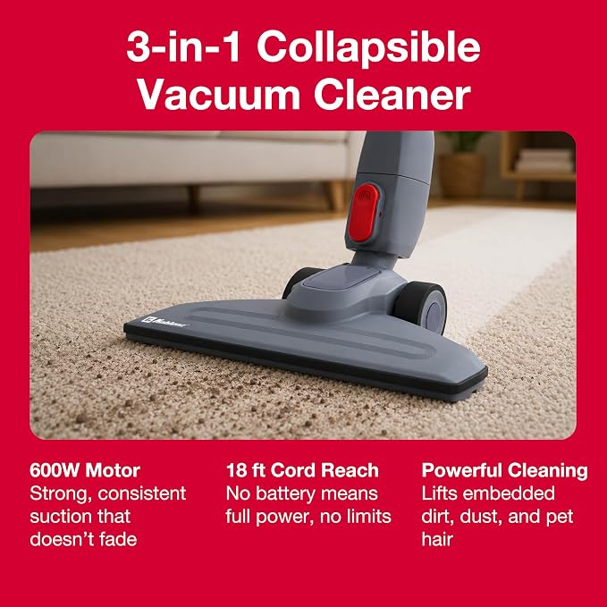 Koblenz Atlas Stick Vacuum Cleaner, 3-in-1 Cyclonic, Bagless HEPA Filtration, 600W Motor, 34 oz Dust Cup, Corded Vacuum, Lightweight 4.6 lbs, Pet Hair, Wall Mount, All Surfaces, SVK-160