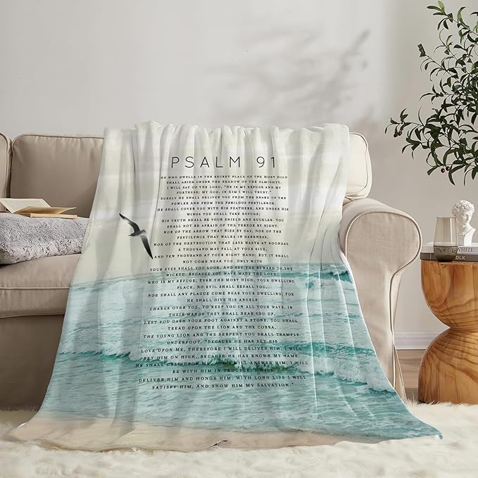 Tijuboni Psalm 91 Throw Blanket Christian Religious Gifts for Women Men Girls Boys Kids Adults Soft Flannel Fleece Blanket for Couch Sofa Bed Home Decor 60"x80"