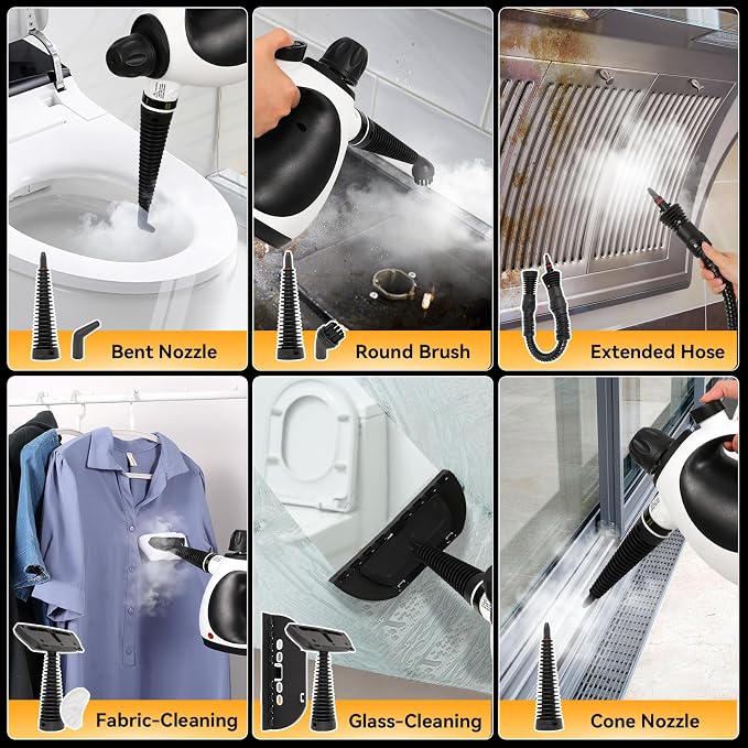 Pressurized Handheld Steam Cleaner for Home with 12 pcs Accessories, Multi-Surface Natural Steamer for Effective Cleaning, Fast Heating for Cleaning Home, Furniture, Car, Grout, Window