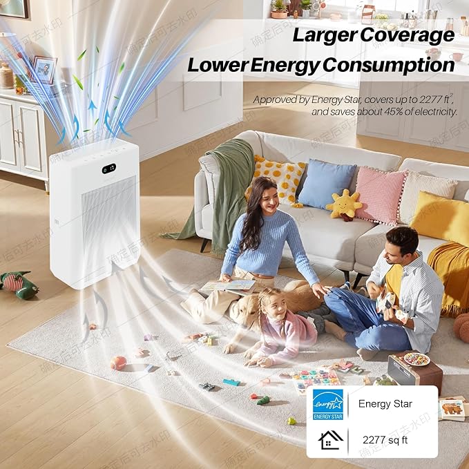 Air Purifiers for Home Large Room Covers Up to 2277 Ft², 22 dB HEPA Air Purifiers for Home Bedroom, Air Quality Monitor, Timer, Child Lock, KJ-520, White