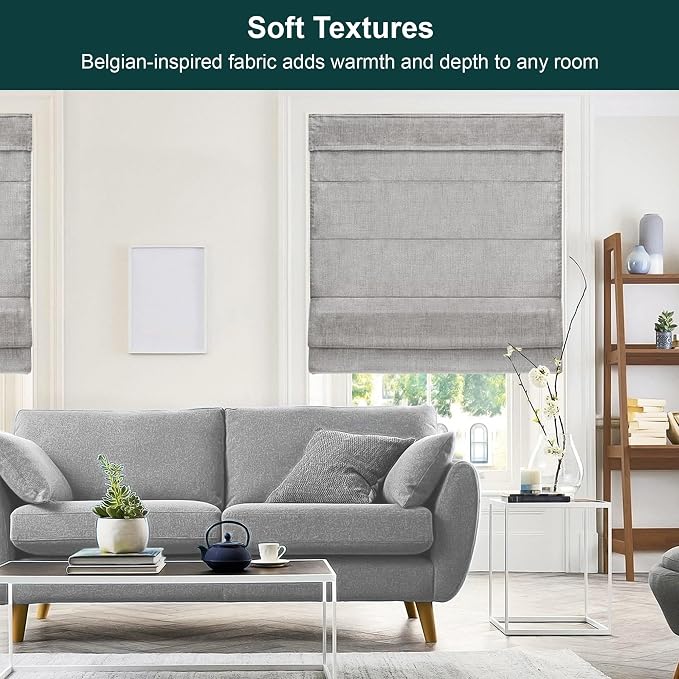 Chicology Cordless Roman Window Shade, Belgian Denim, 35"W x 64"H | Cordless Child-Safe, Room Darkening UV, Inside/Outside Mount, True-to-Size No Cut, Rich Textured Fabric, Spot-Clean Care Only